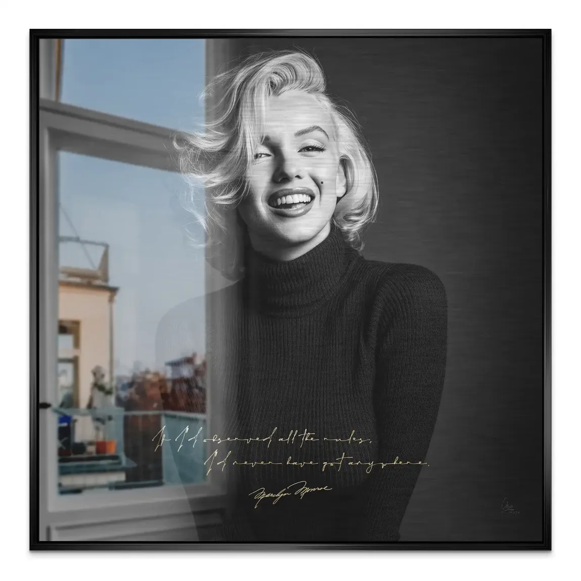 Marilyn Monroe Lächeln Aluminiumbild gebürstet