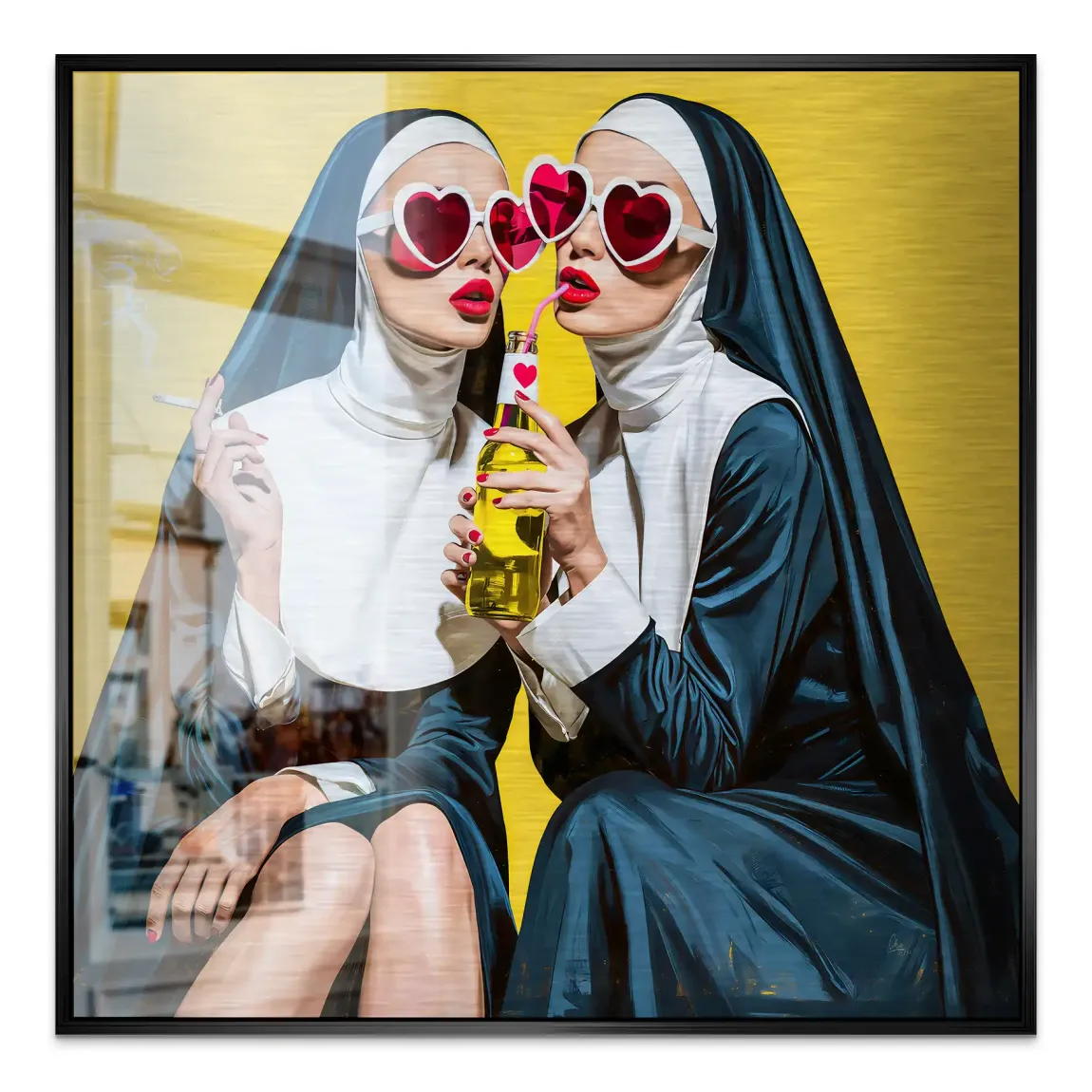 Nonnen Popart Aluminiumbild gebürstet