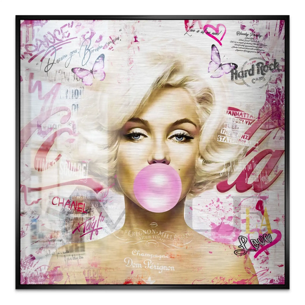Marilyn Monroe Bubble Gum Streetart Alu Gebürstet Bild INGALERIE