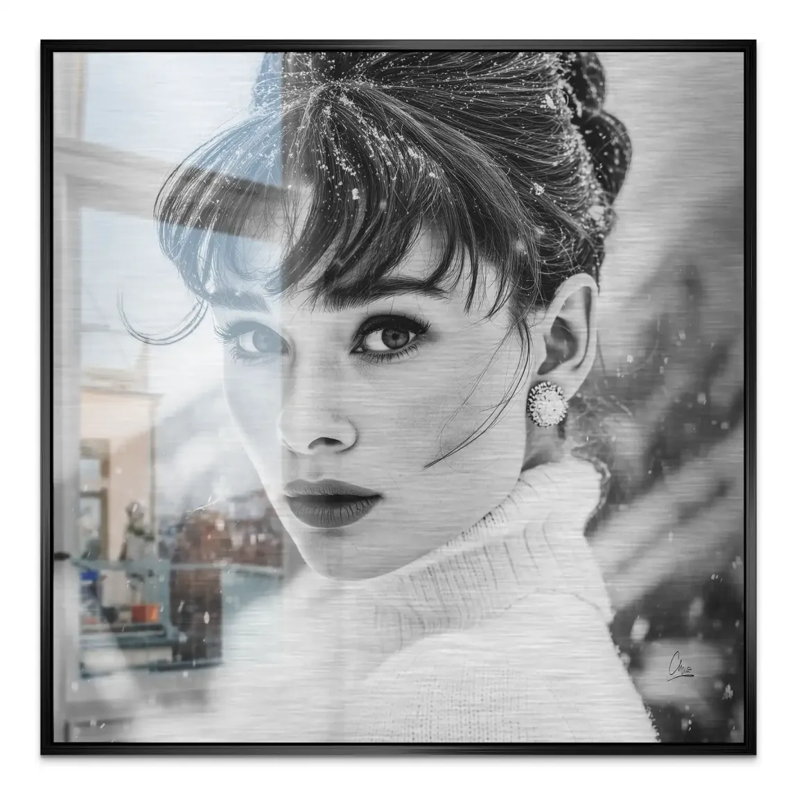 Audrey Hepburn Winter Portrait Alu Gebürstet Bild