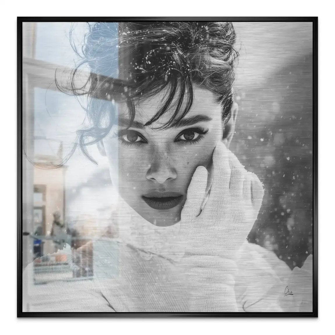 Audrey Hepburn Snow Portrait Alu Gebürstet Bild