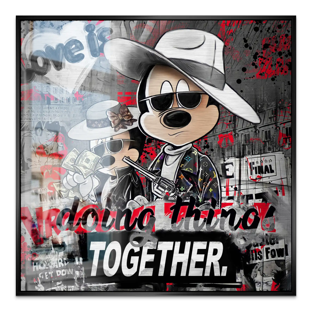 Micky & Minnie Gangster Streetart Alu Gebürstet Bild INGALERIE