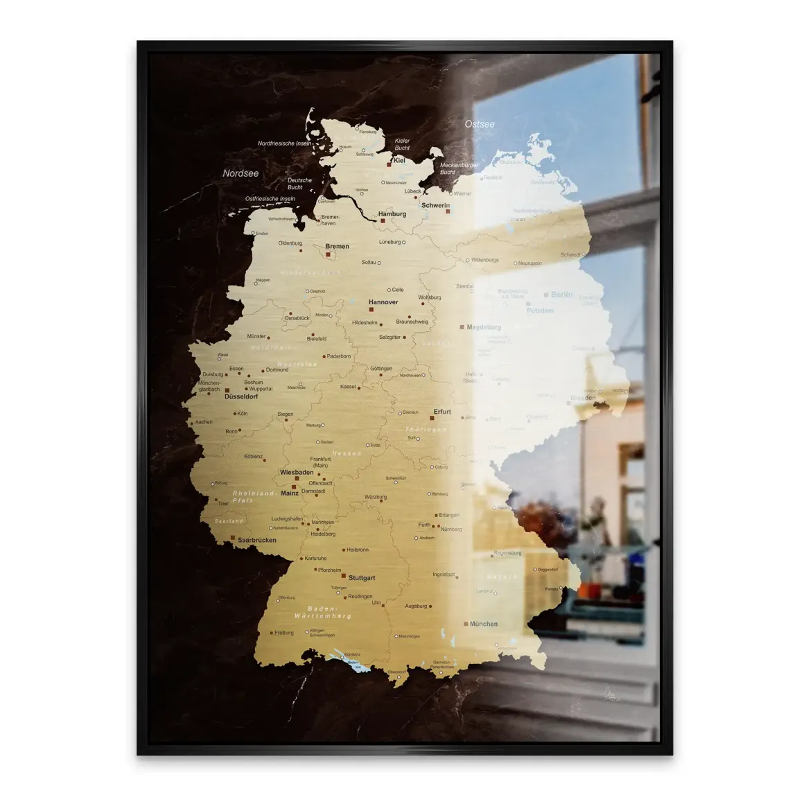 Deutschland Karte Gold Aluminiumbild gebürstet