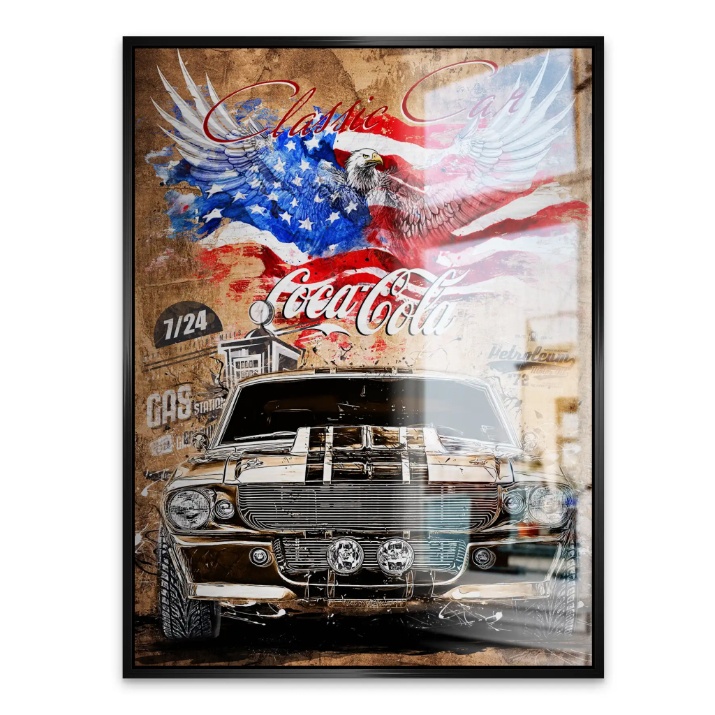 Ford Mustang Pop Art Vintage Style Alu Gebürstet INGALERIE