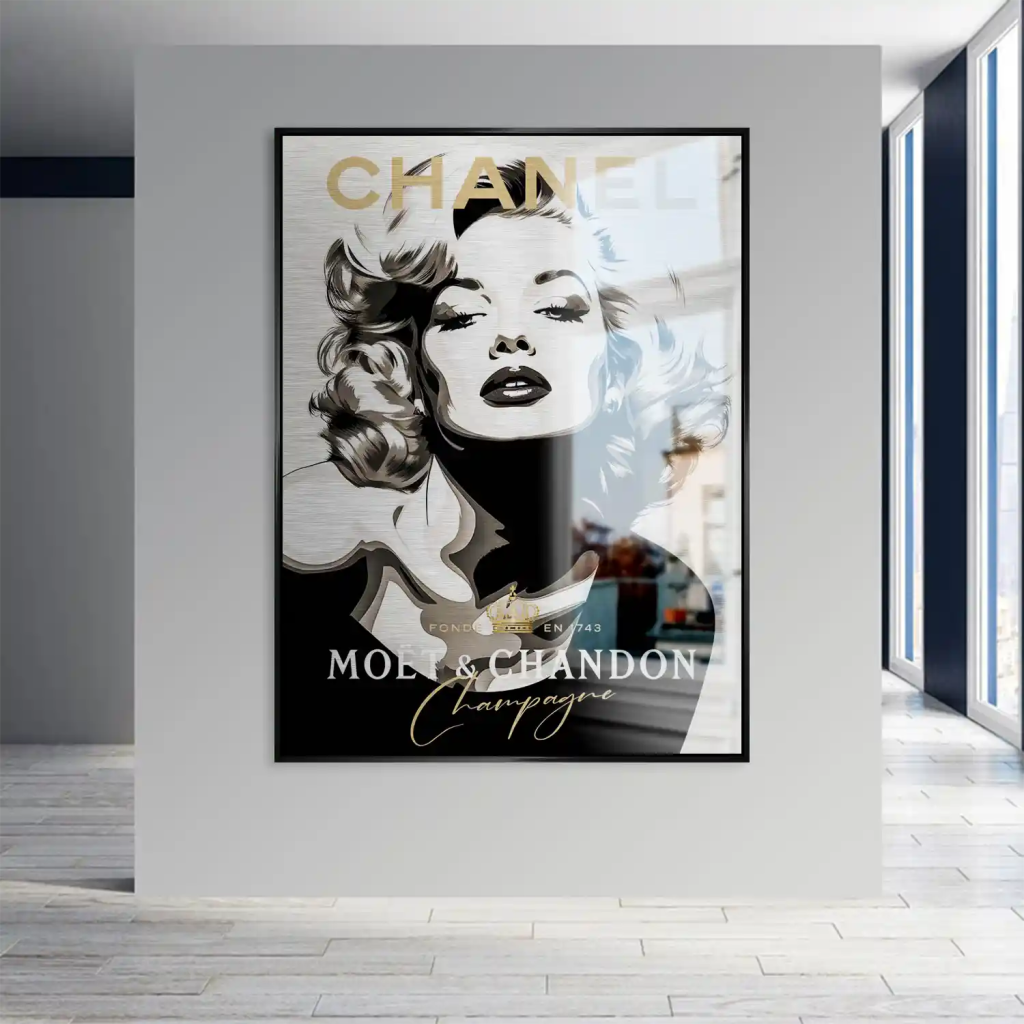 Marilyn Monroe Champagner Pop Art Aludibond Brush Bild INGALERIE