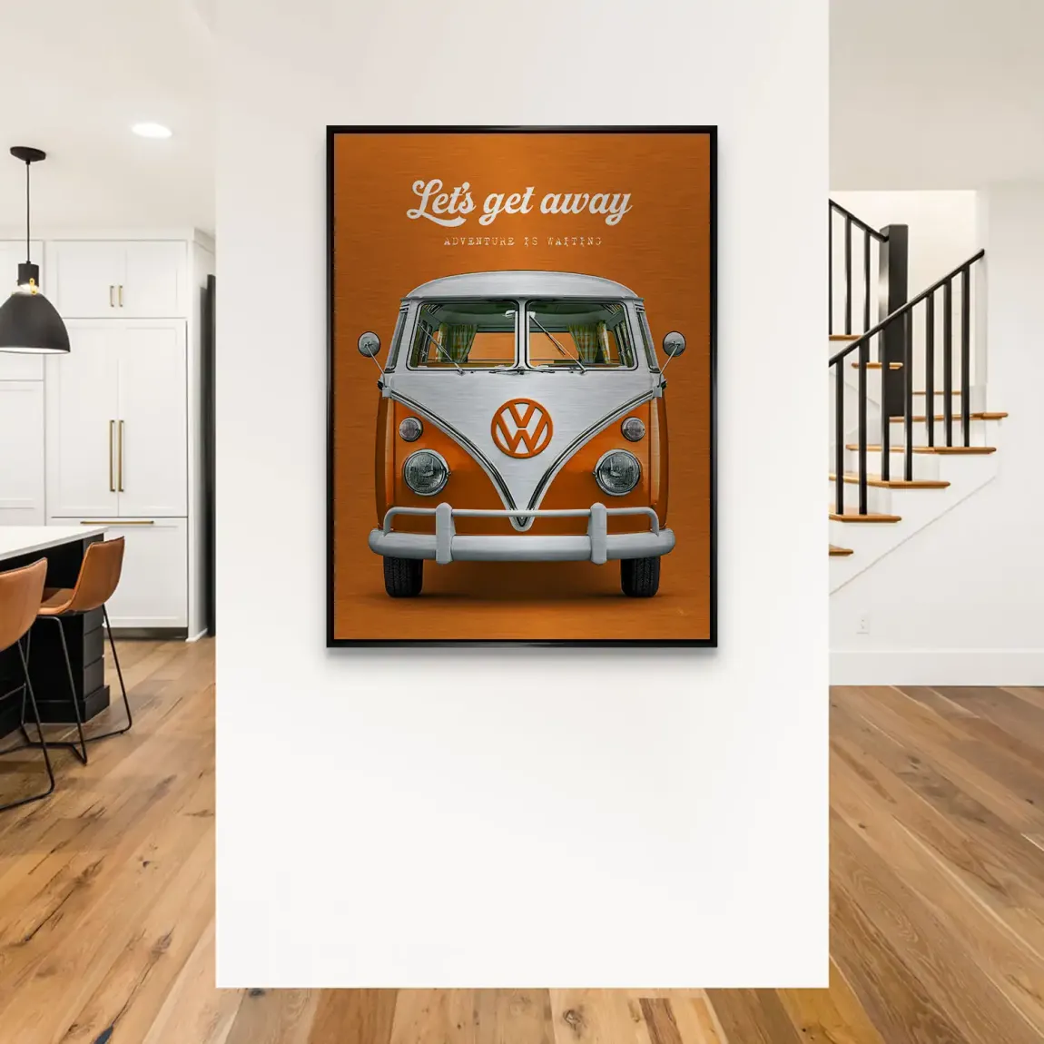 Orange VW Bulli Aluminiumbild gebürstet