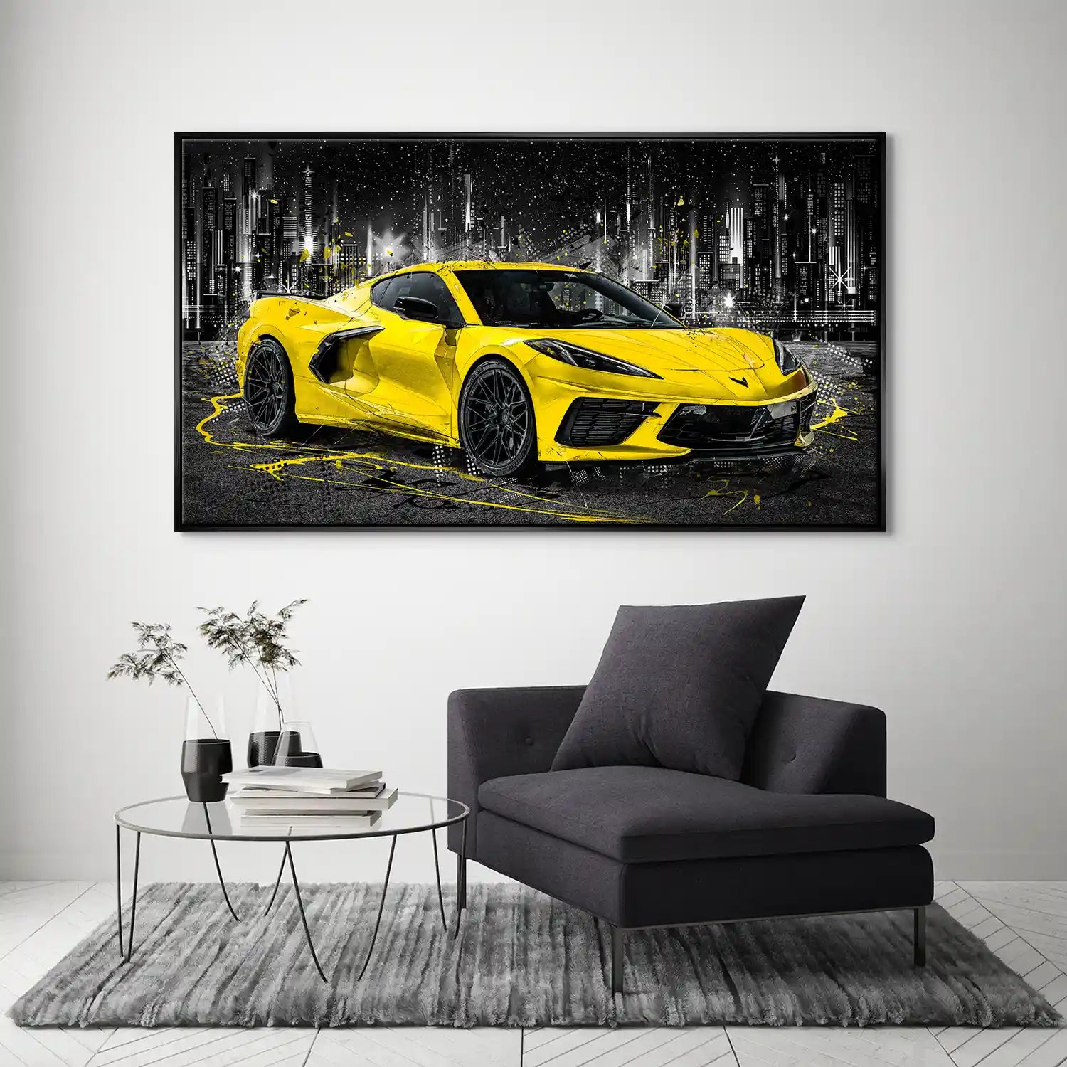 Corvette C8 Abstrakt Gelb Leinwand Bild INGALERIE