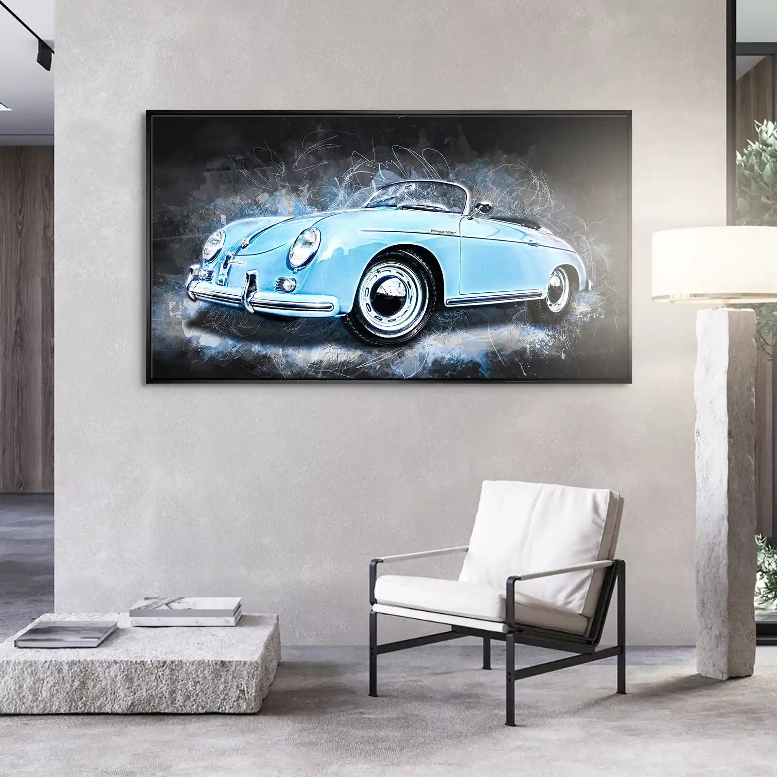 Blue Porsche Speedster Abstrakt Style Leinwand Bild INGALERIE