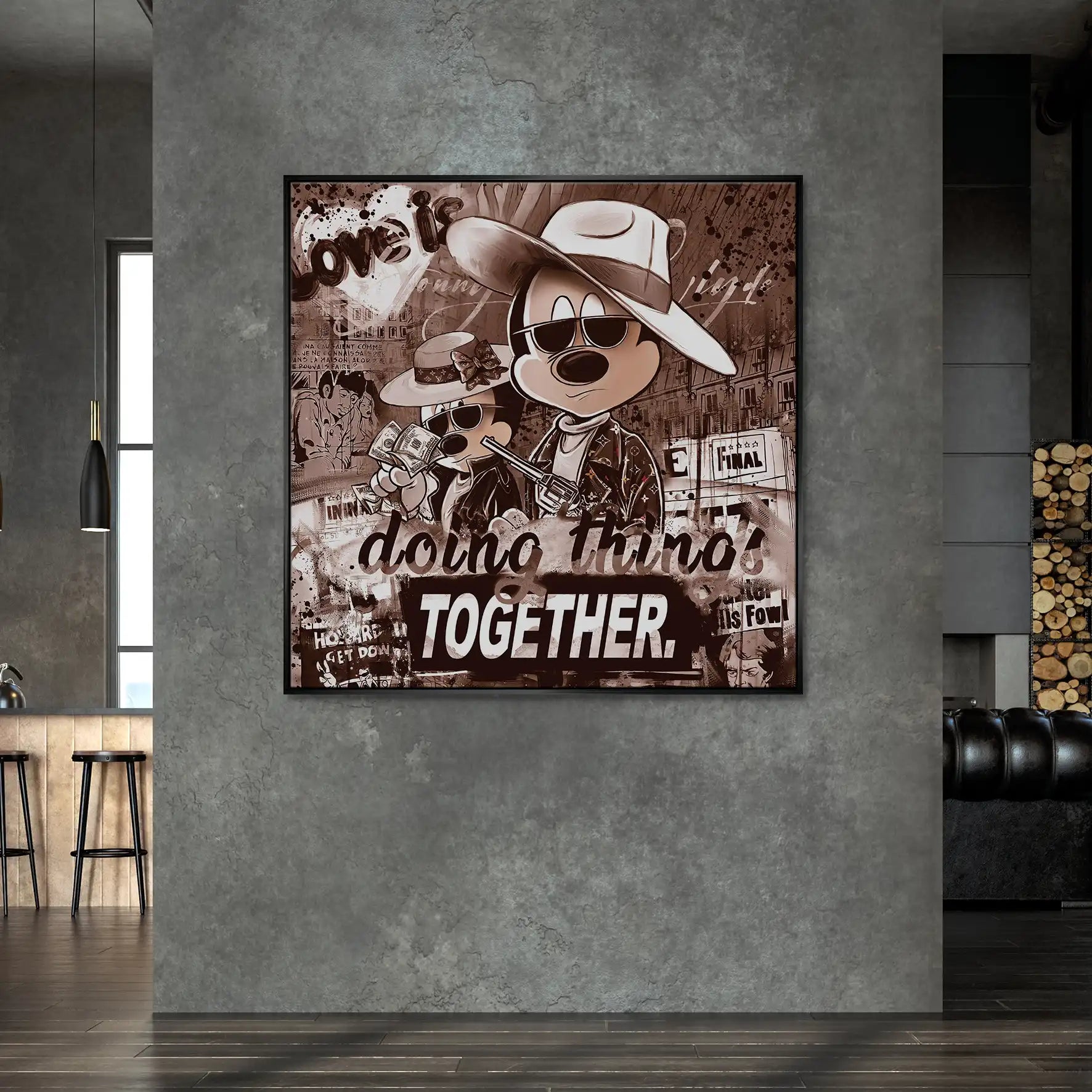 Micky & Minnie Gangster Retro Style Leinwand Bild INGALERIE