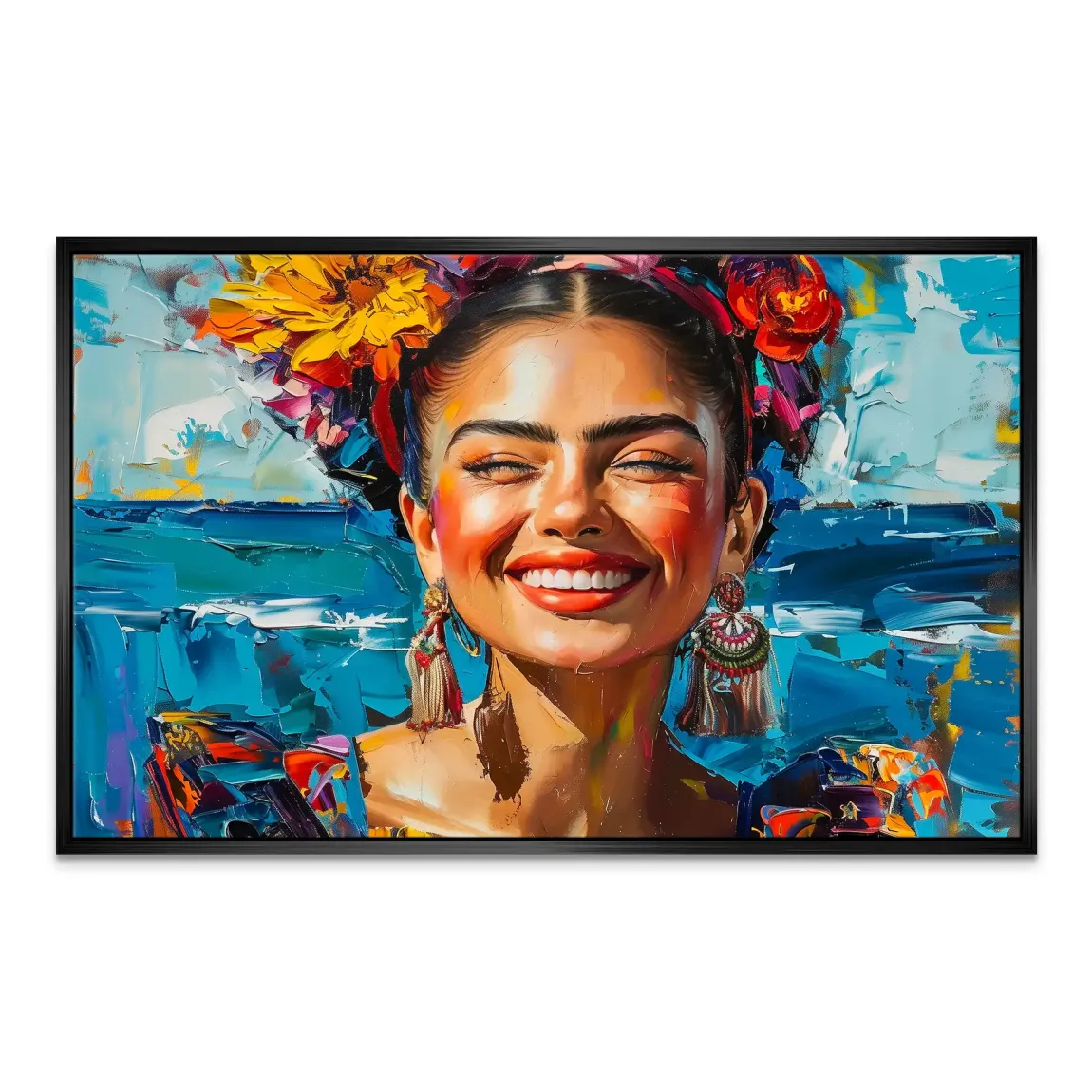 Frida lacht in Farbenpracht Leinwand Bild INGALERIE