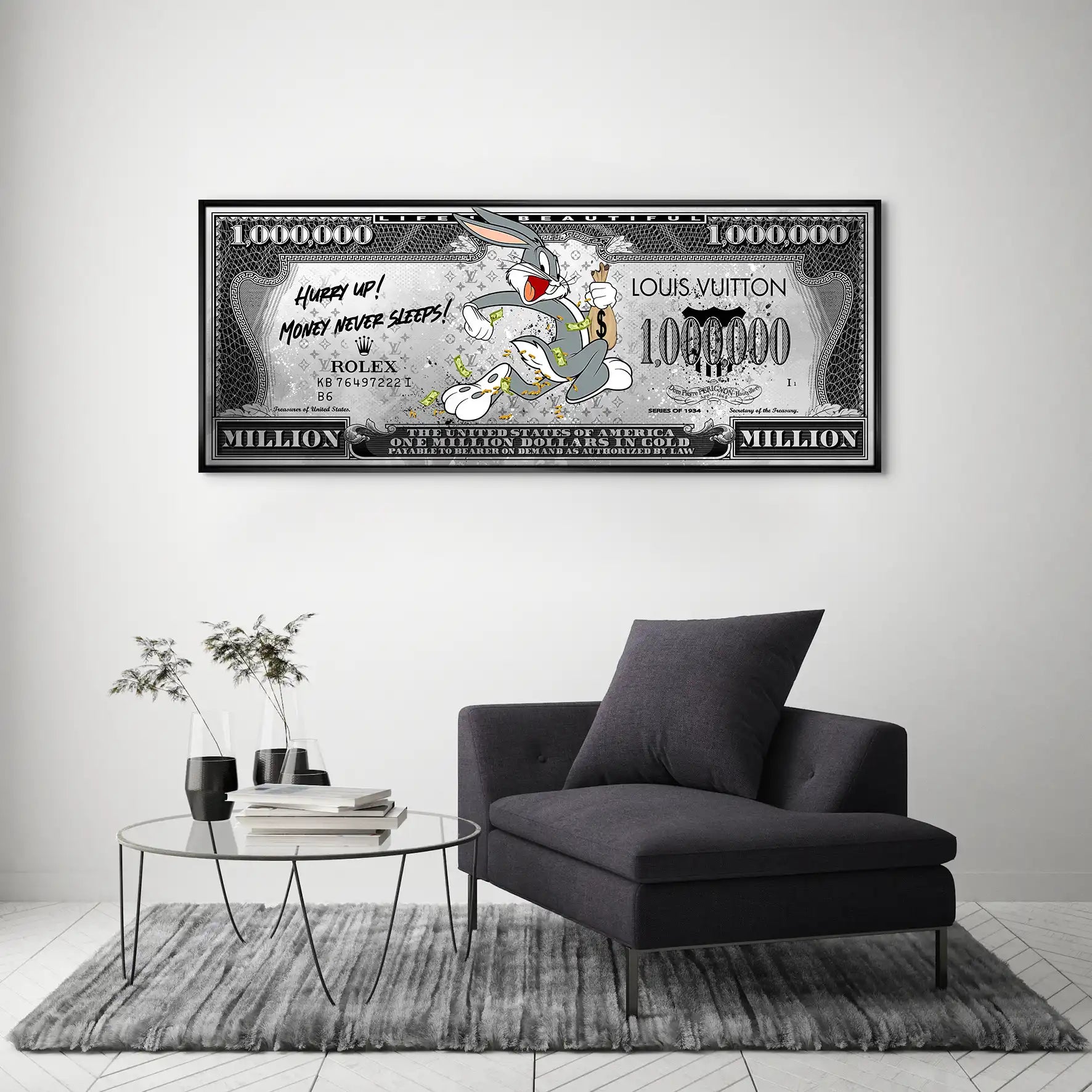 Bunny Dollar Hurry Up Silver Style Leinwand Bild INGALERIE