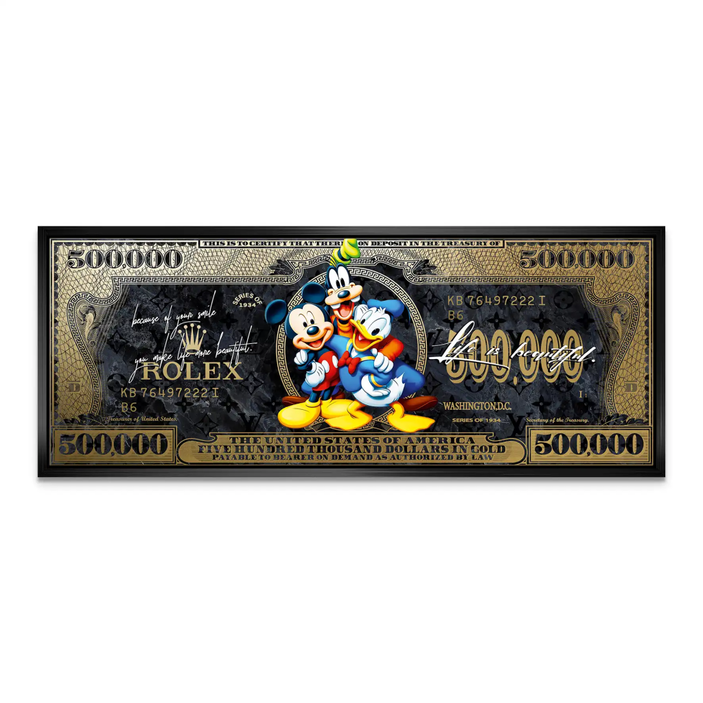 Micky Goofy Donald Gold Dollar Leinwand Bild INGALERIE