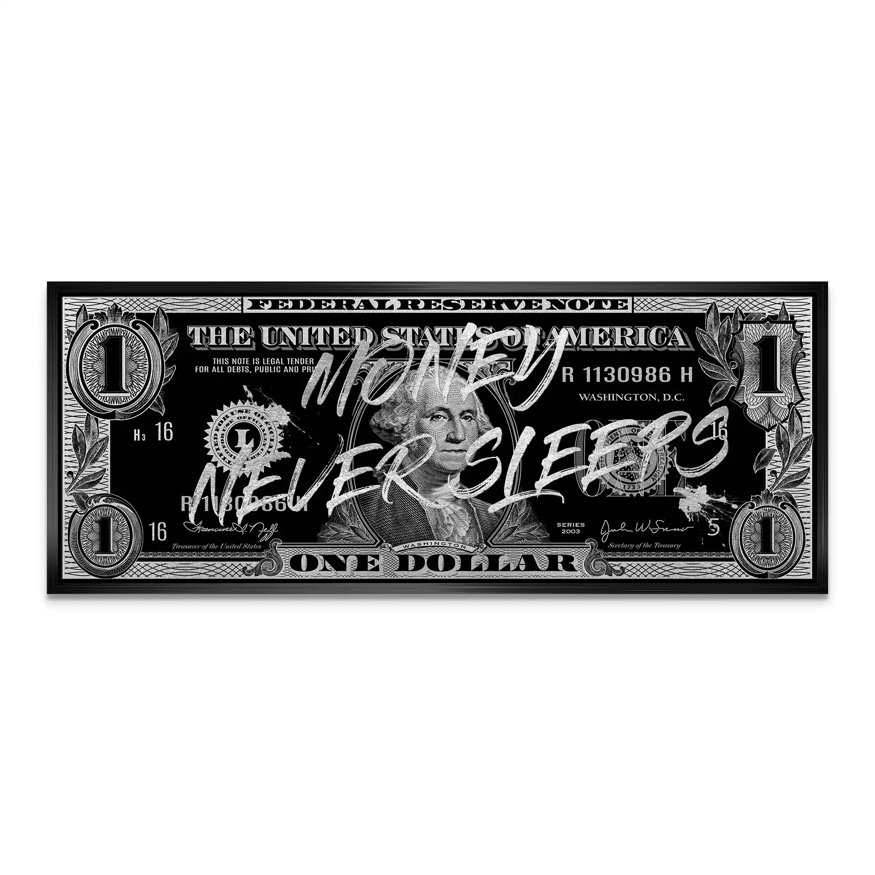 Monney Never Sleeps Dollar Silver Leinwand Bild INGALERIE