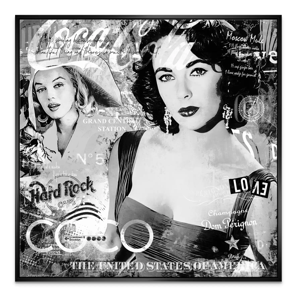 Marilyn & Liz Black Pop Art Style Leinwand Bild INGALERIE