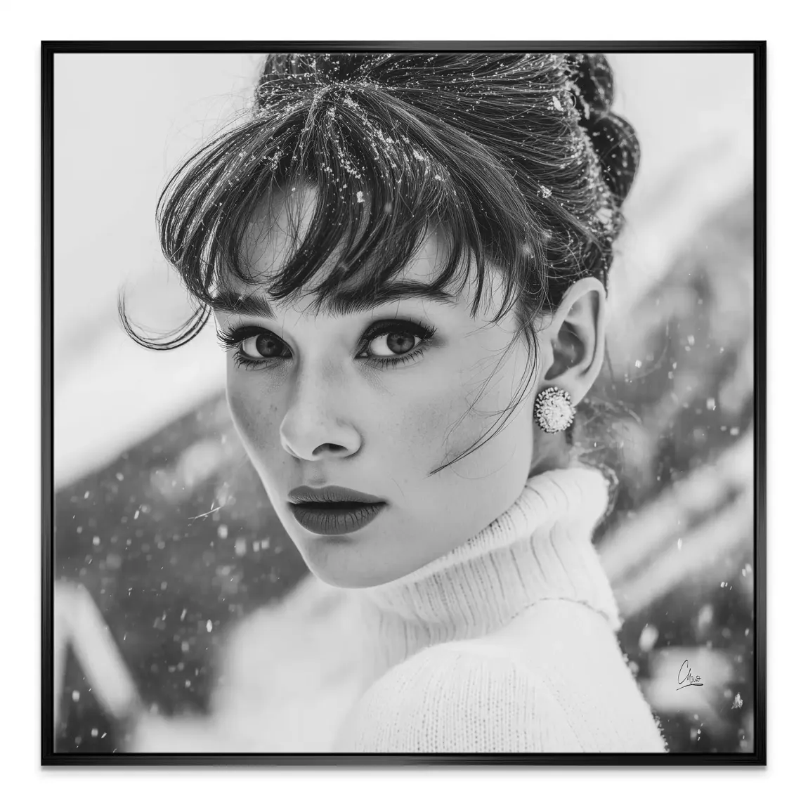 Audrey Hepburn Winter Portrait Leinwand Bild