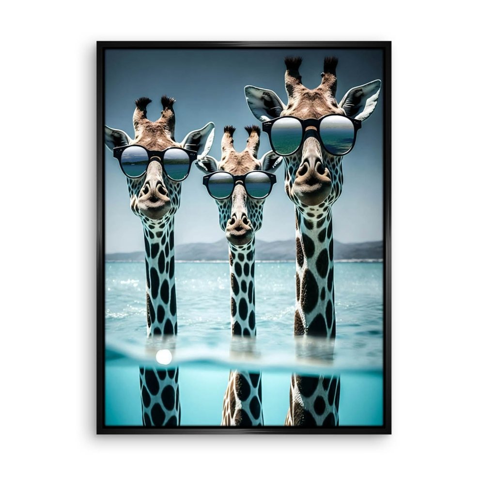 Drei Giraffen im Meer Leinwand Bild INGALERIE