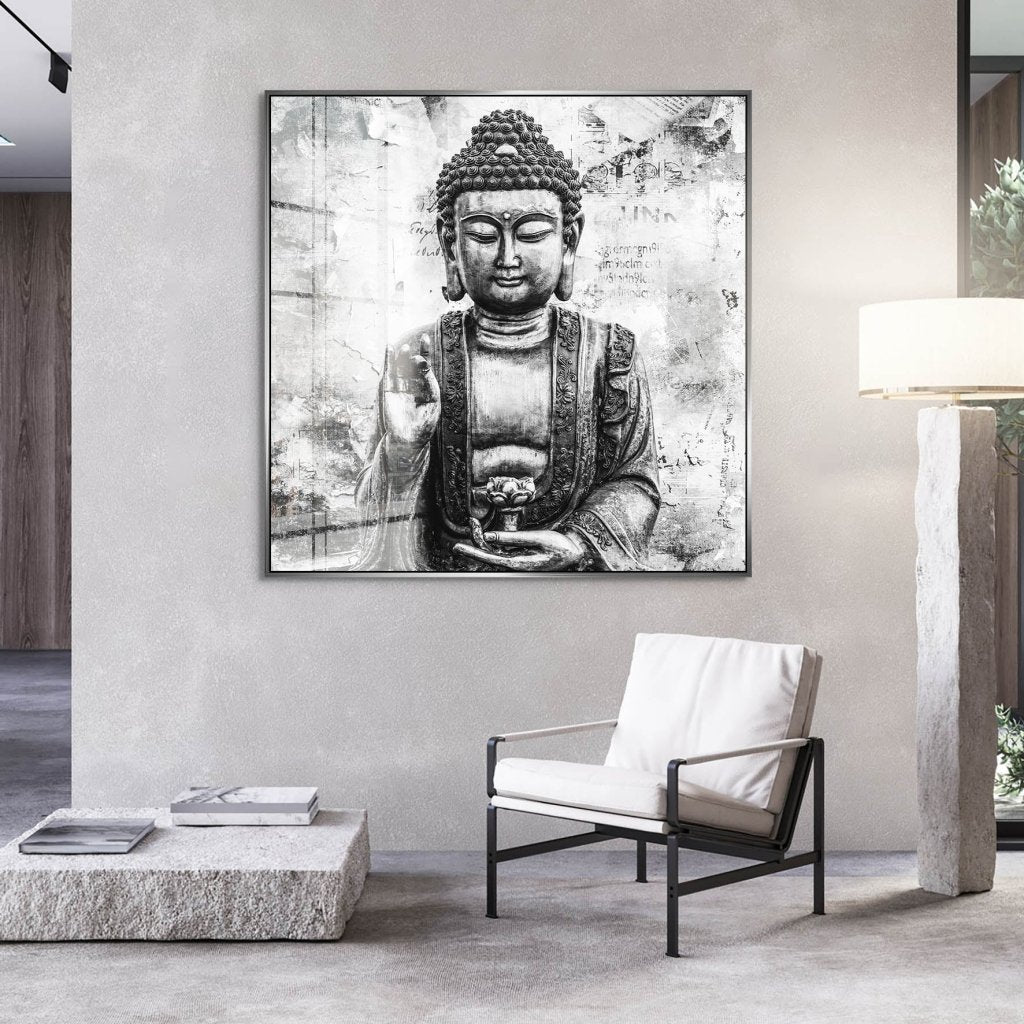 Buddha Abstrakt Black & White Acrylglas Bild INGALERIE