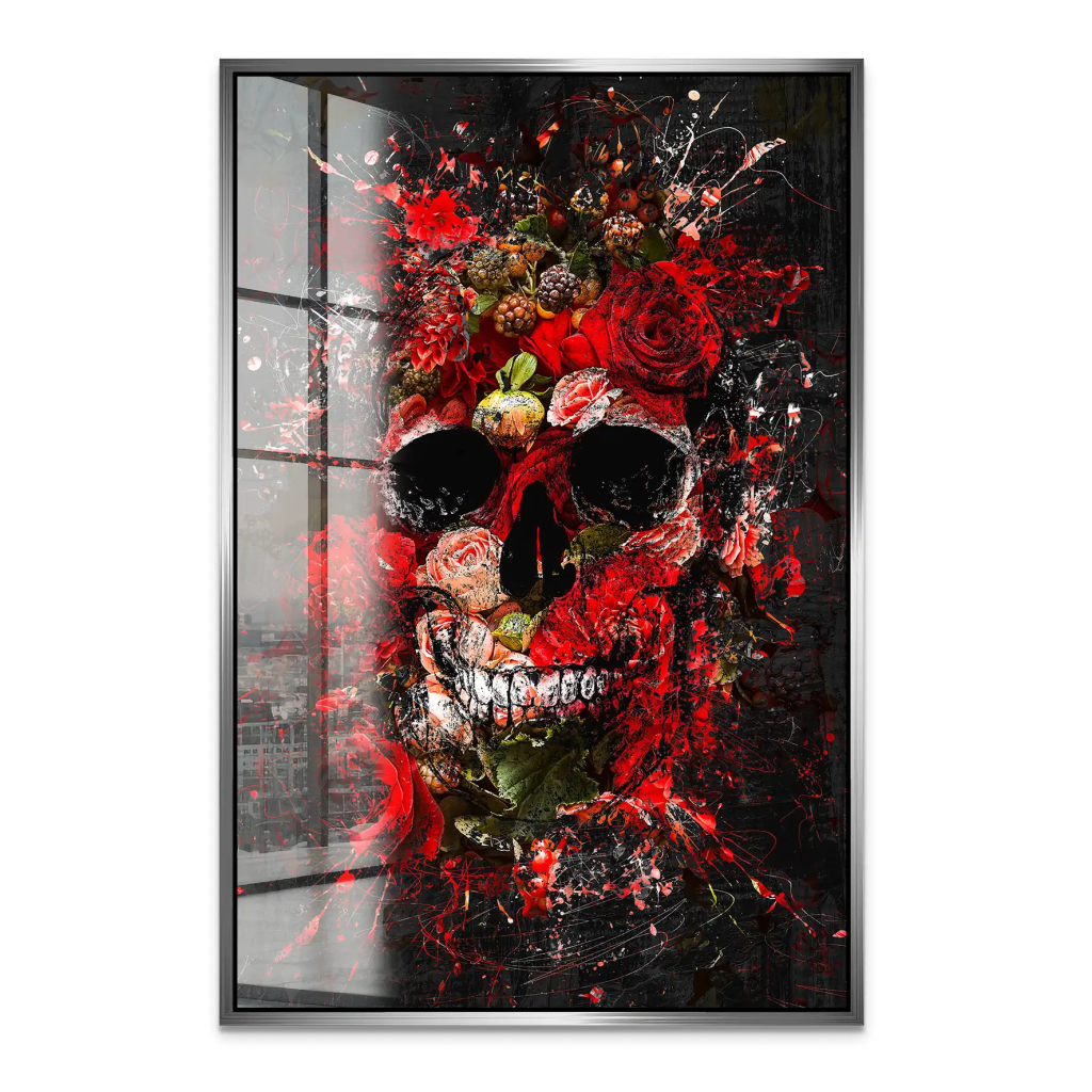 Totenkopf Abstrakt Rose Acrylglas Bild INGALERIE