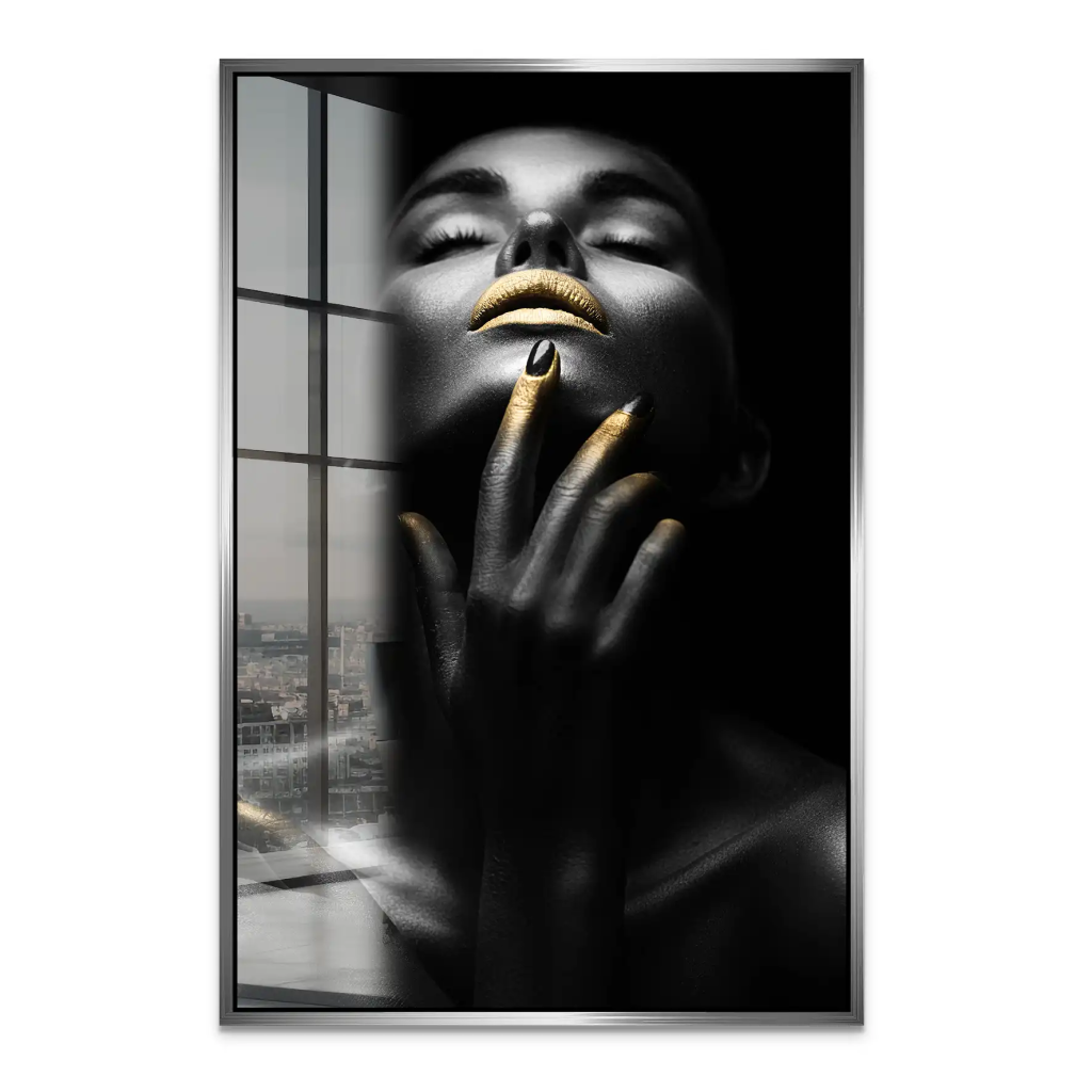 Erotische Frau Mit Goldenen Lippen Acrylglas Bild INGALERIE