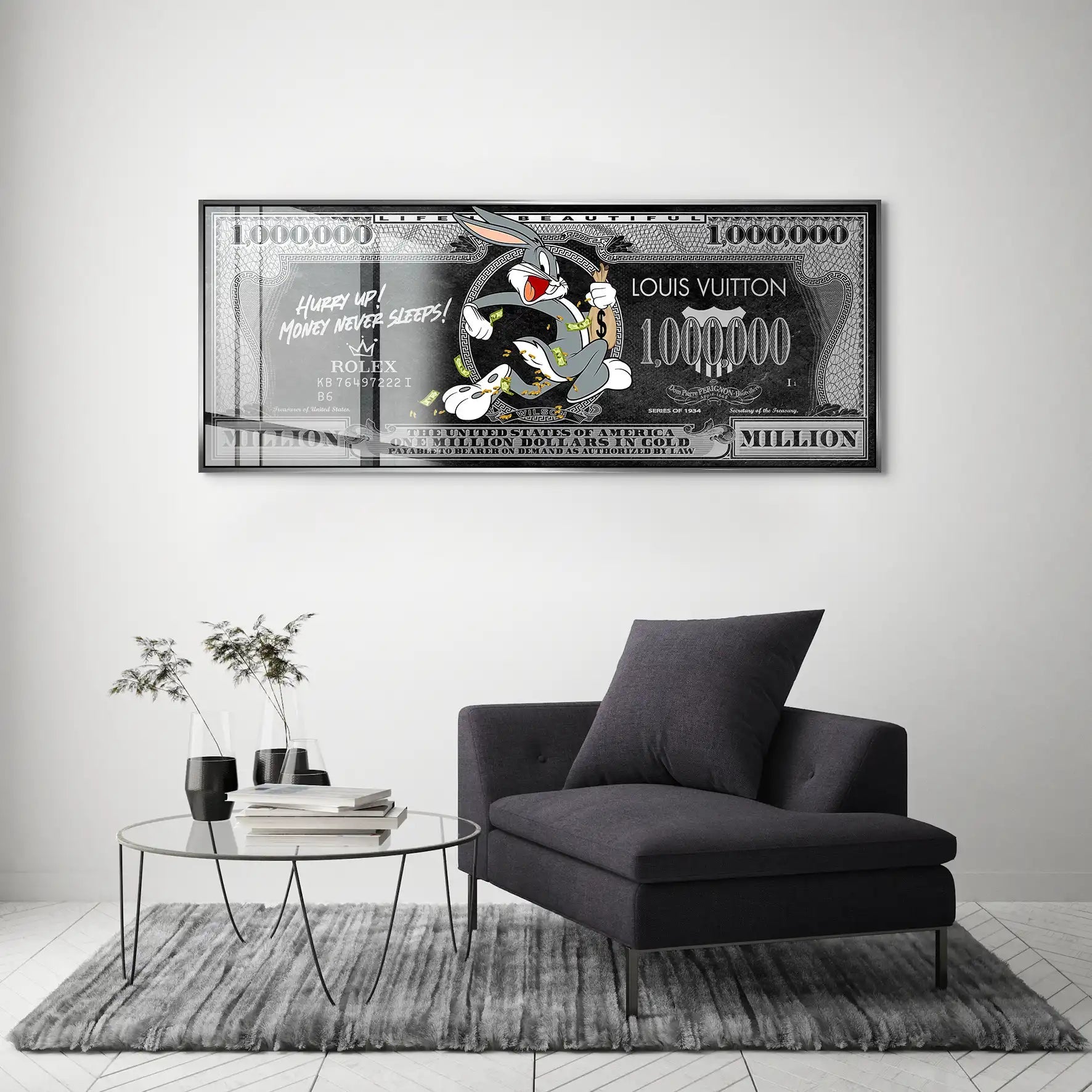 Bunny Dollar Hurry Up Black Style Acrylglas Bild INGALERIE