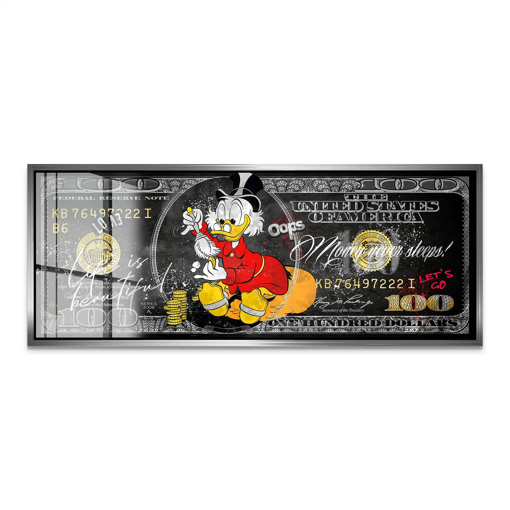 Dagobert Money Never Sleeps Dollar Black Acrylglas Bild INGALERIE