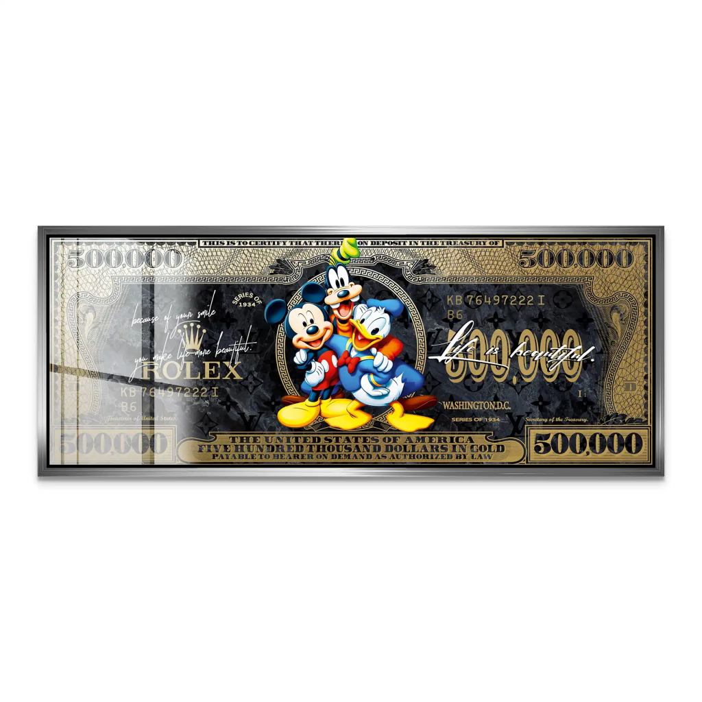 Micky Goofy Donald Gold Dollar Acrylglas Bild INGALERIE