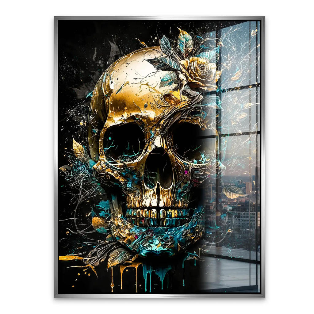 Totenkopf Gold Style Acrylglasbild INGALERIE