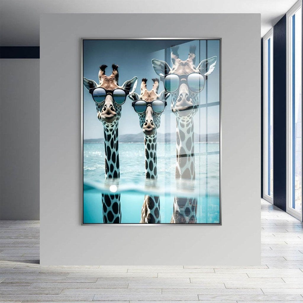 Drei Giraffen im Meer Acrylglas Bild INGALERIE