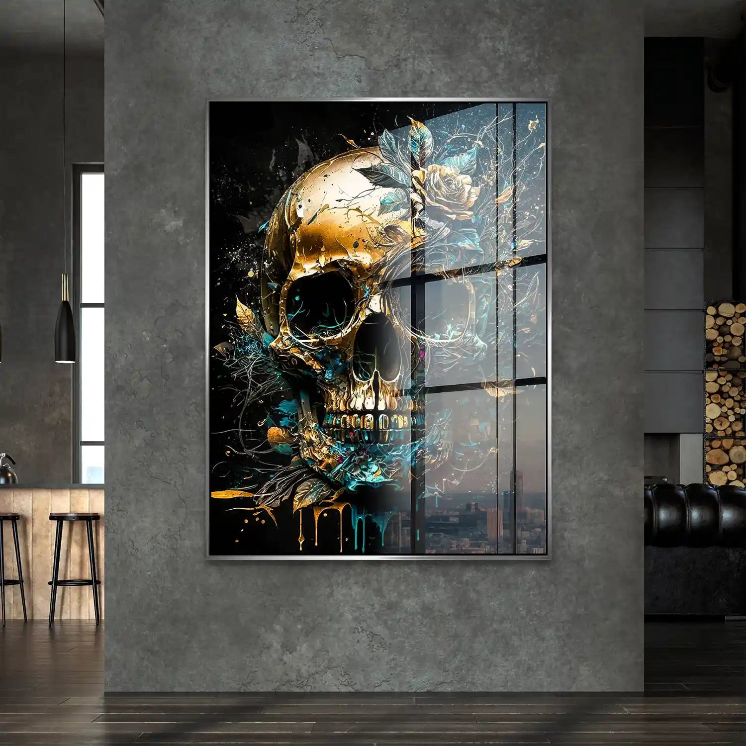Totenkopf Gold Style Acrylglasbild INGALERIE