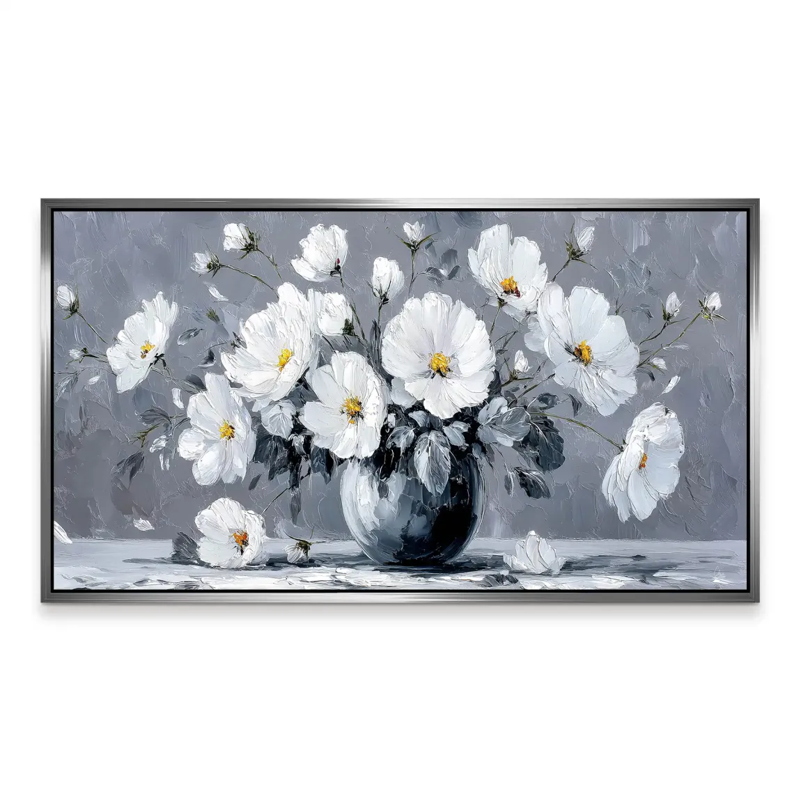 Silver White Blossom Art Aludibond Bild