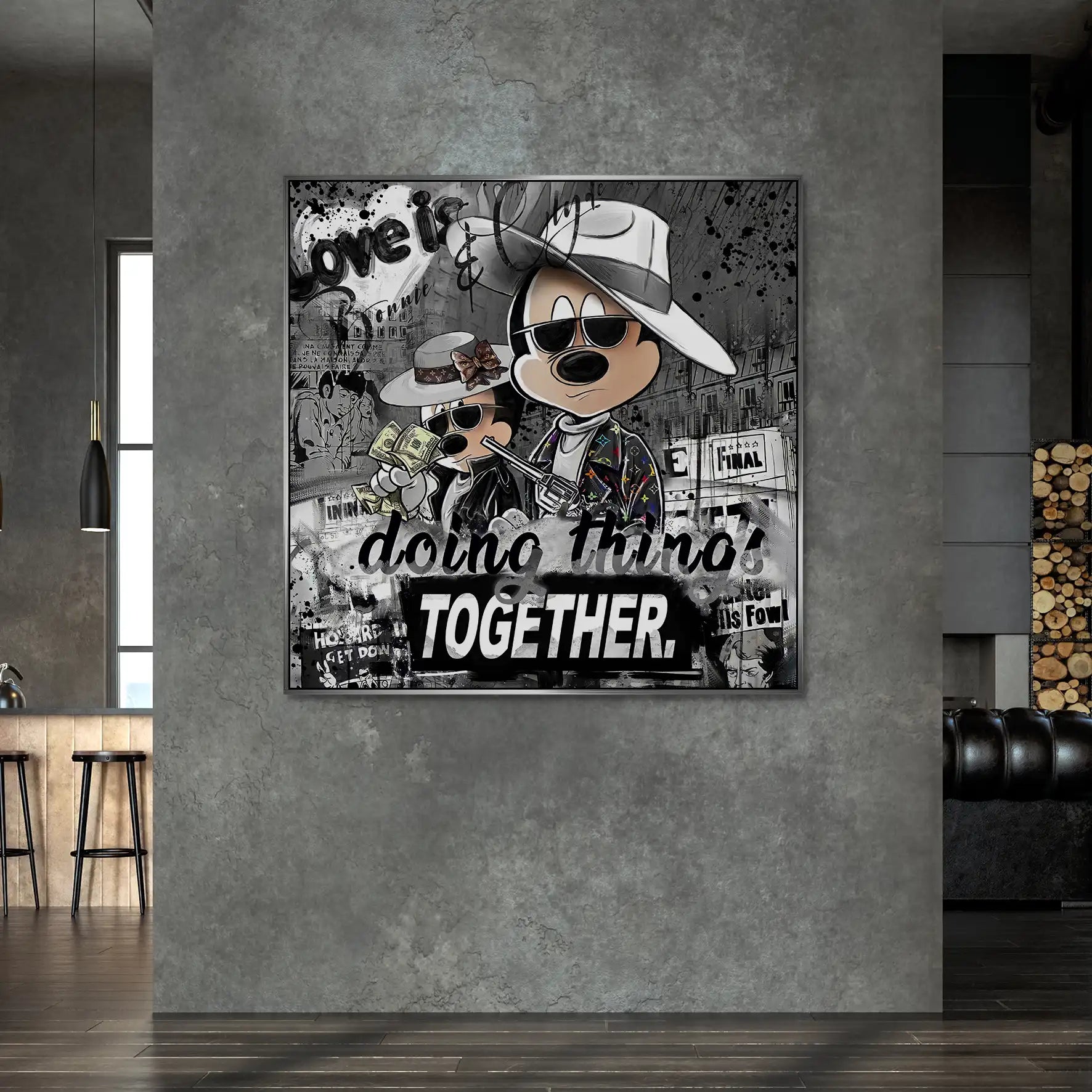 Micky & Minnie Gangster Modern Style AluDibond Bild INGALERIE