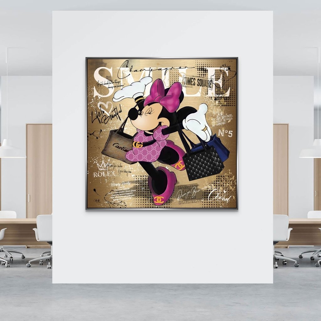 Minnie Smile Gold Pop Art AluDibond Bild INGALERIE