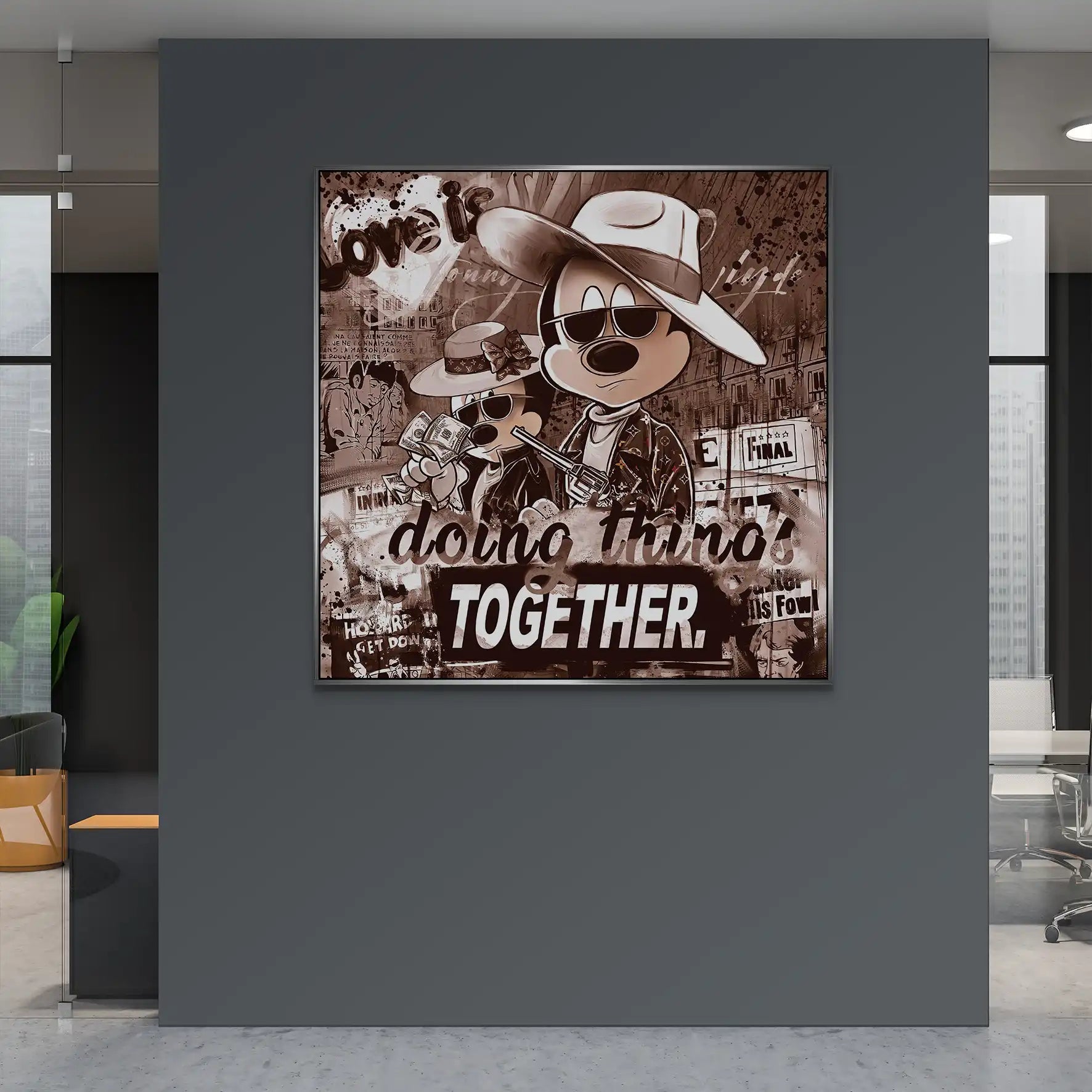 Micky & Minnie Gangster Retro Style AluDibond Bild INGALERIE