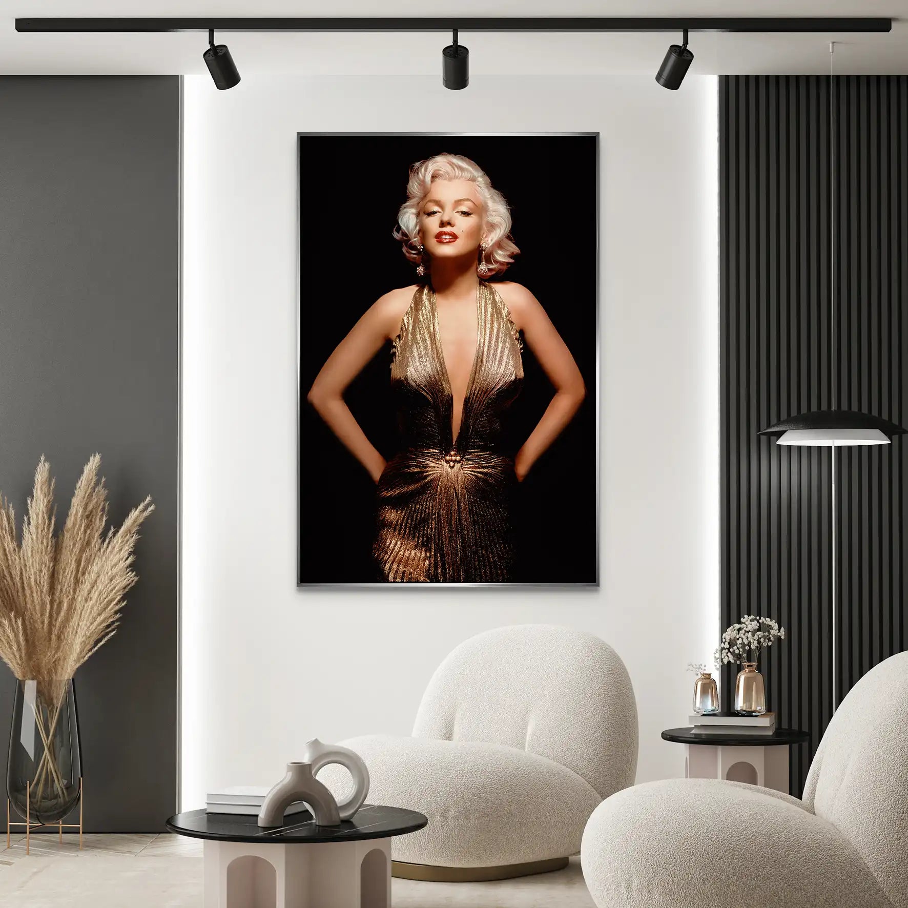 Marilyn Gold Dress AluDibond Bild INGALERIE