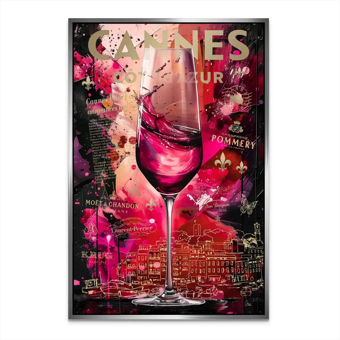 Cannes Champagner Pop Art AluDibond Bild INGALERIE