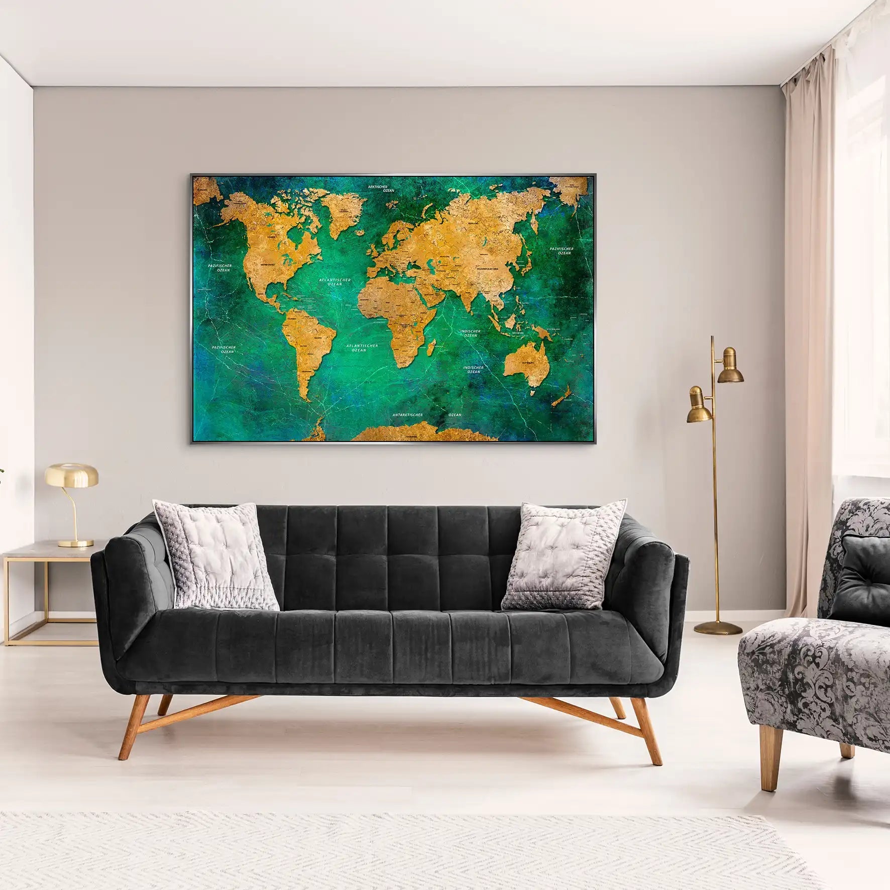 Weltkarte Green Ocean AluDibond Bild INGALERIE