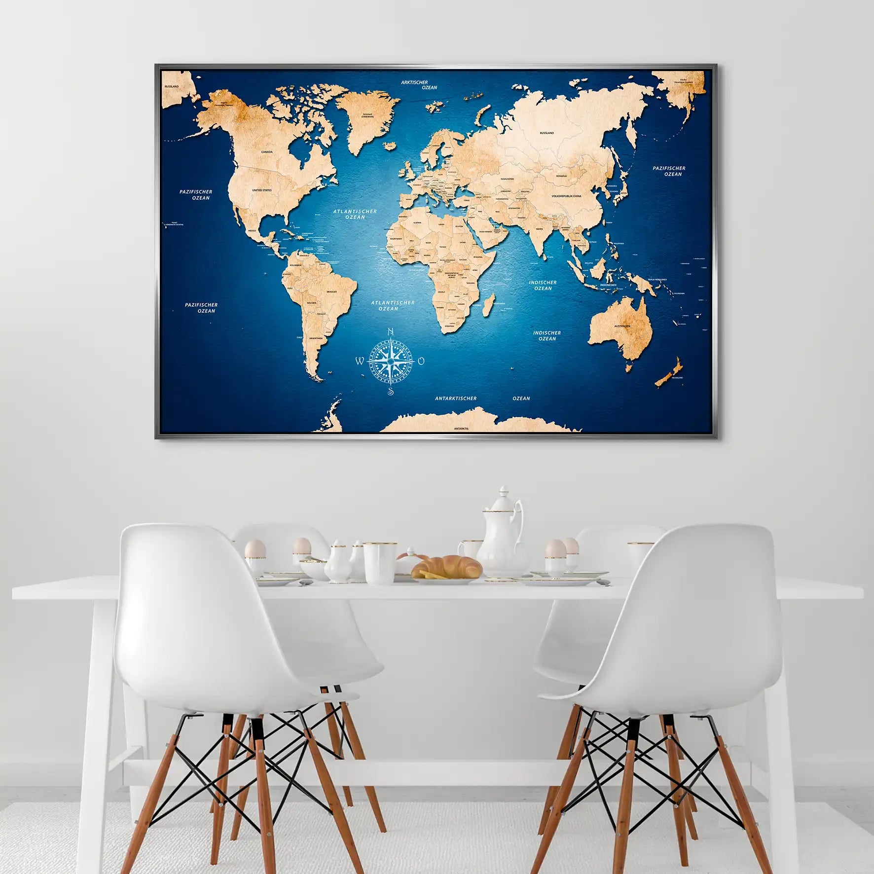 Weltkarte Blue Style AluDibond Bild INGALERIE