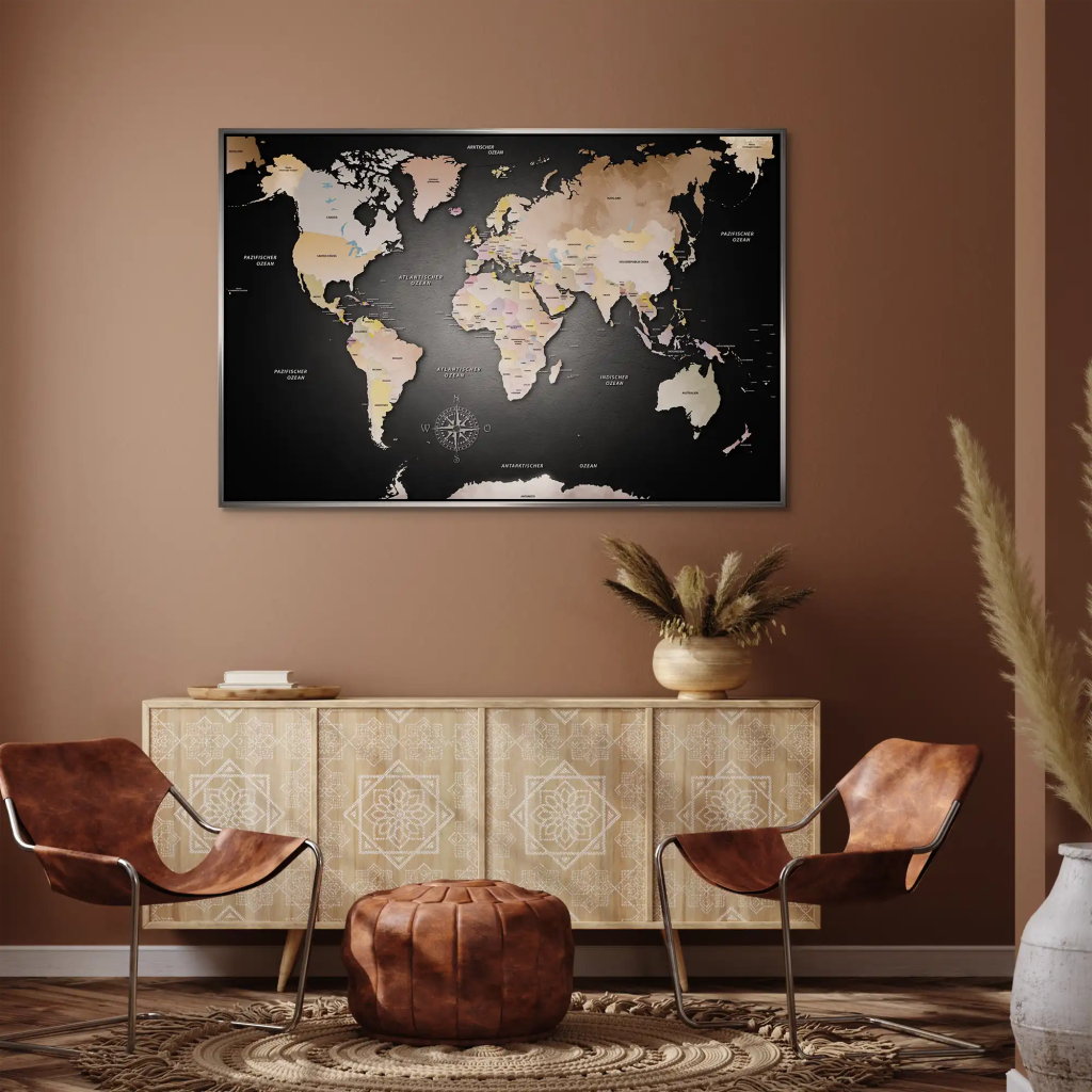 Weltkarte Color Style AluDibond Bild INGALERIE