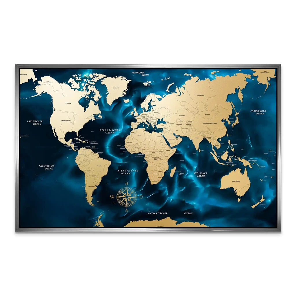 Weltkarte Ocean Blue AluDibond Bild INGALERIE
