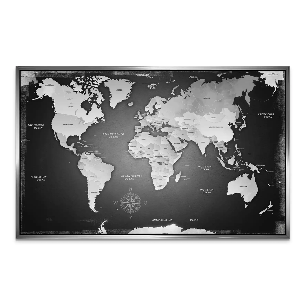Weltkarte Black Style AluDibond Bild INGALERIE