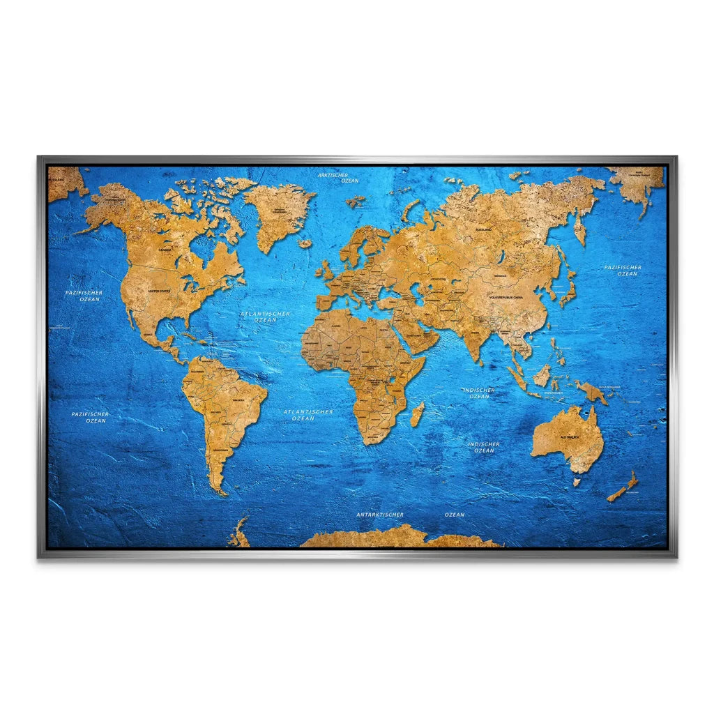 Weltkarte Blue Stone AluDibond Bild INGALERIE