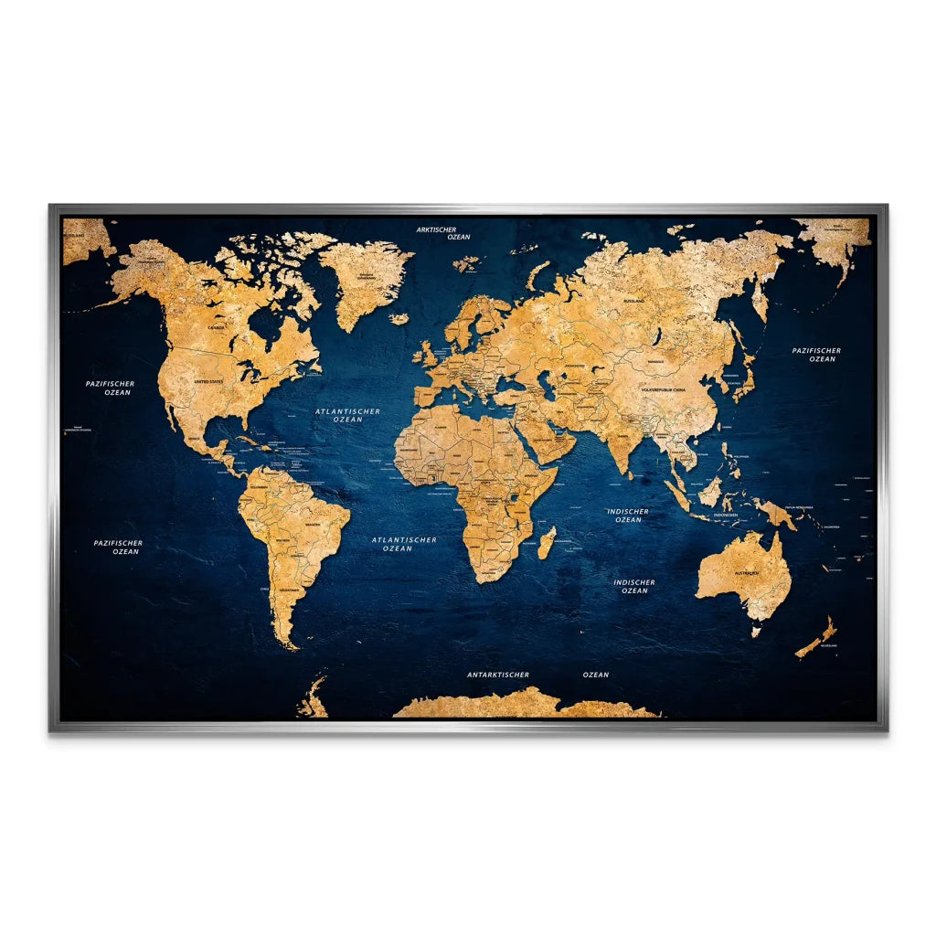 Weltkarte Dark Blue AluDibond Bild INGALERIE