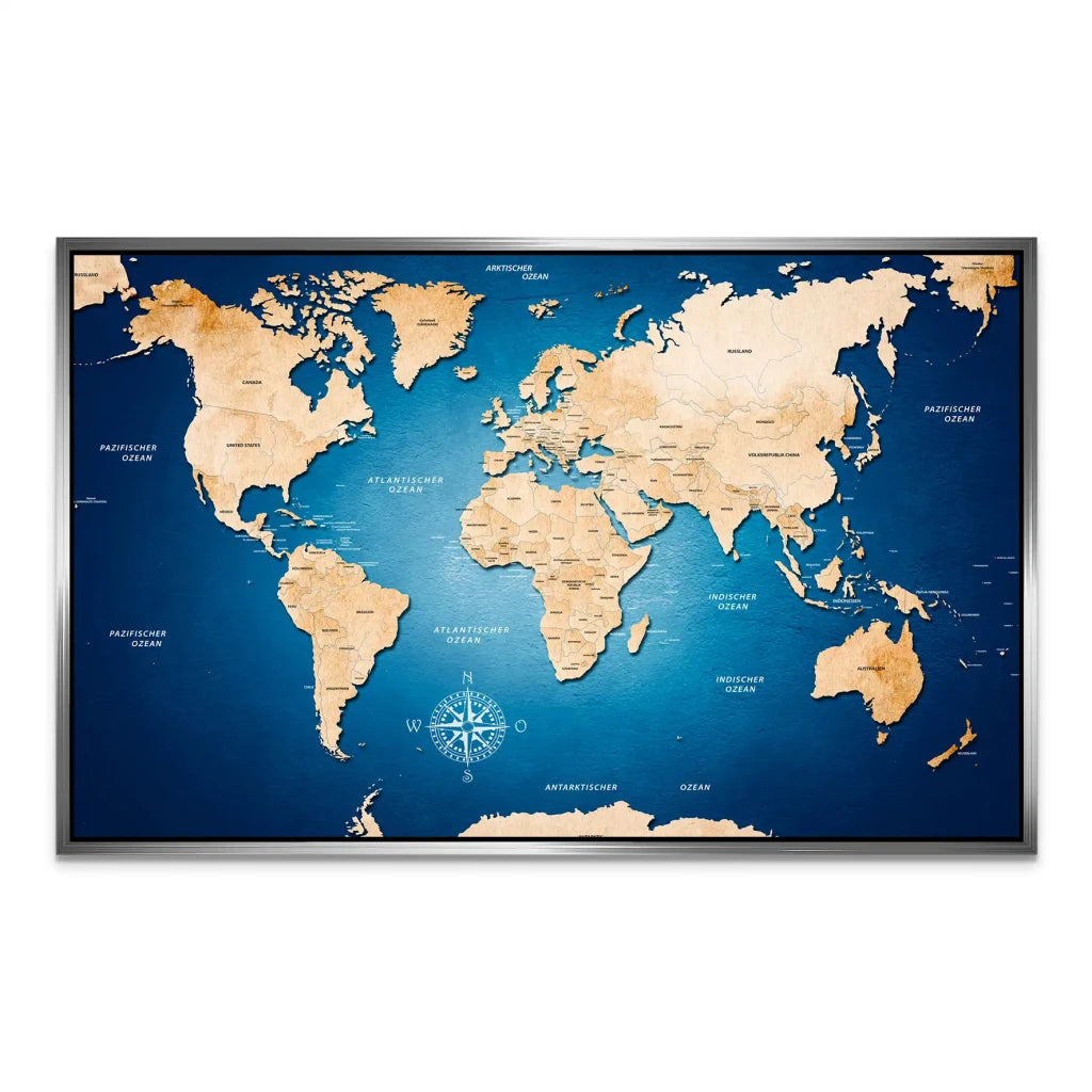 Weltkarte Blue Style AluDibond Bild INGALERIE