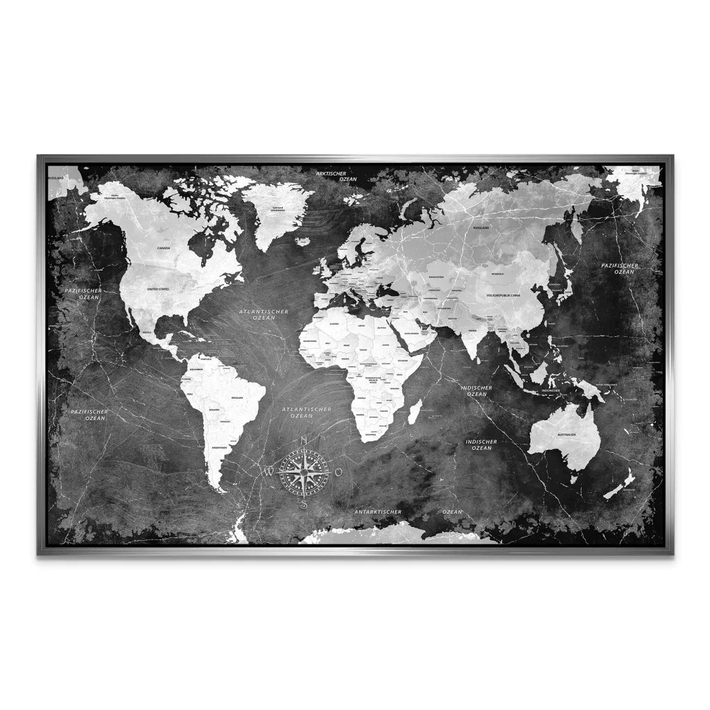 Weltkarte Black Stone AluDibond Bild INGALERIE