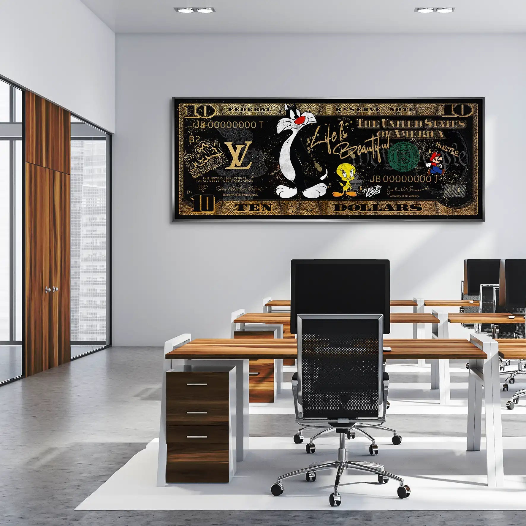 Tweety und Sylverster Black Dollar AluDibond Bild INGALERIE