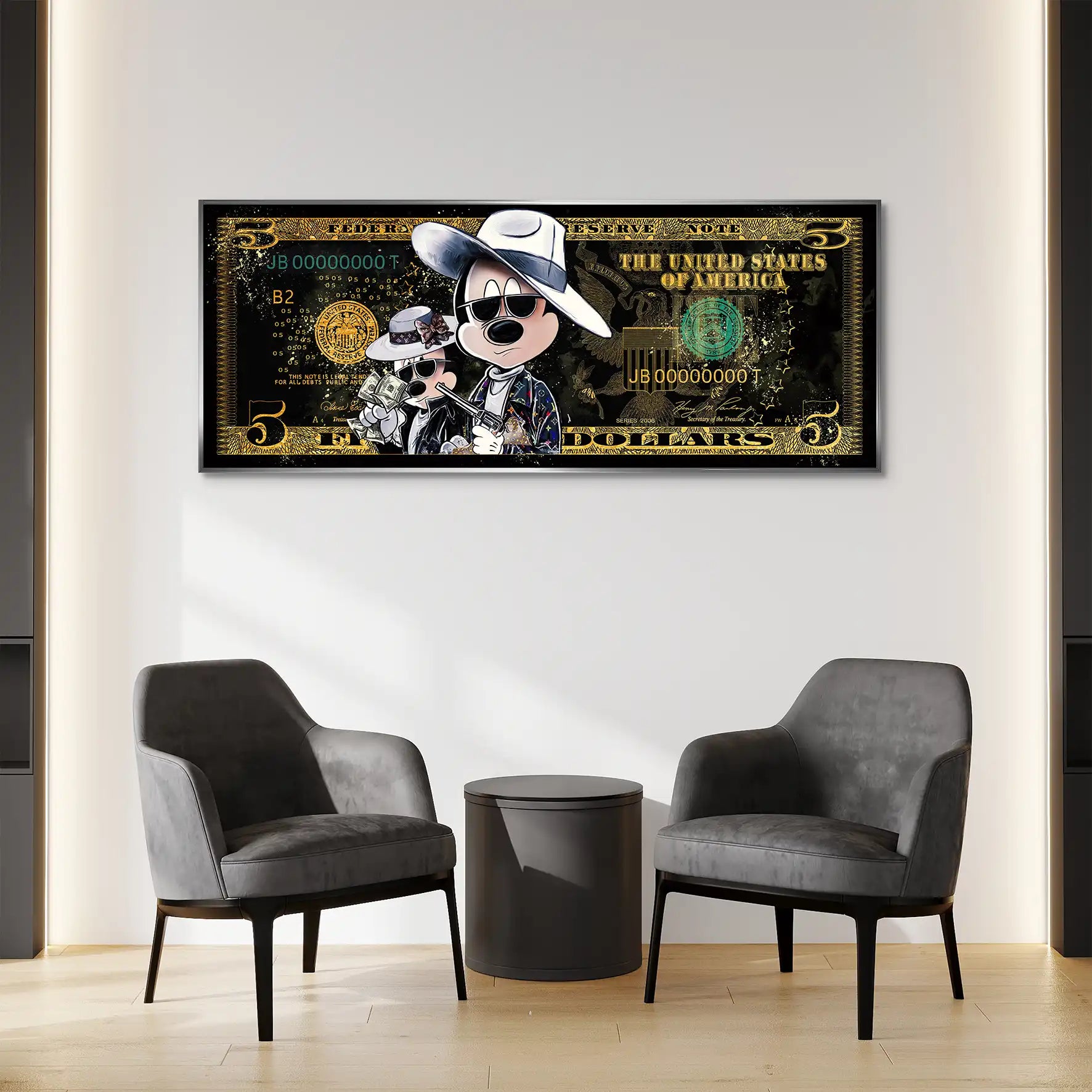 Micky und Minnie Dollar Modern Pop Art AluDibond Bild INGALERIE