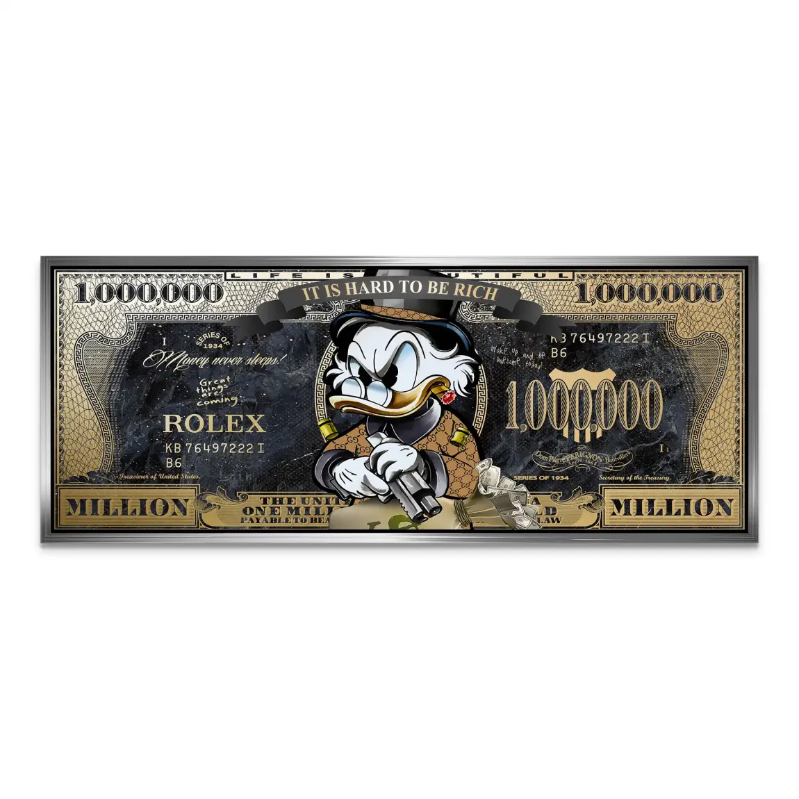 Dogobert Duck Cashed Out Pop Art Dollar AluDibond Bild INGALERIE