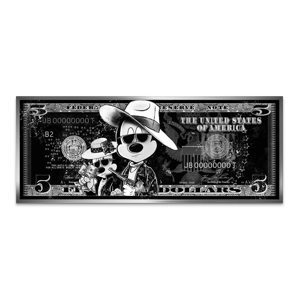 Micky und Minnie Dollar Black Pop Art AluDibond Bild INGALERIE