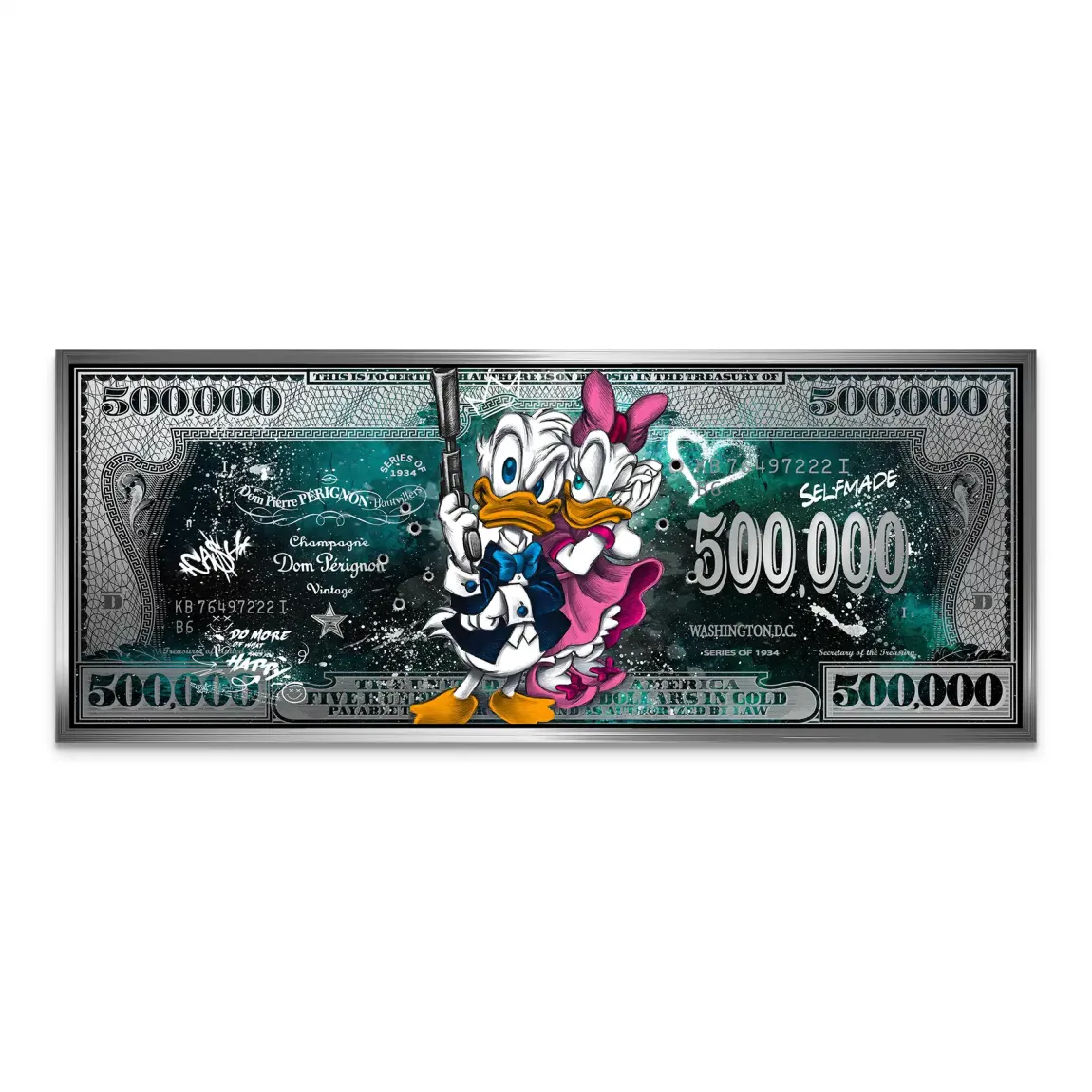 Donald & Daisy Duck Green Pop Art Dollar AluDibond Bild INGALERIE