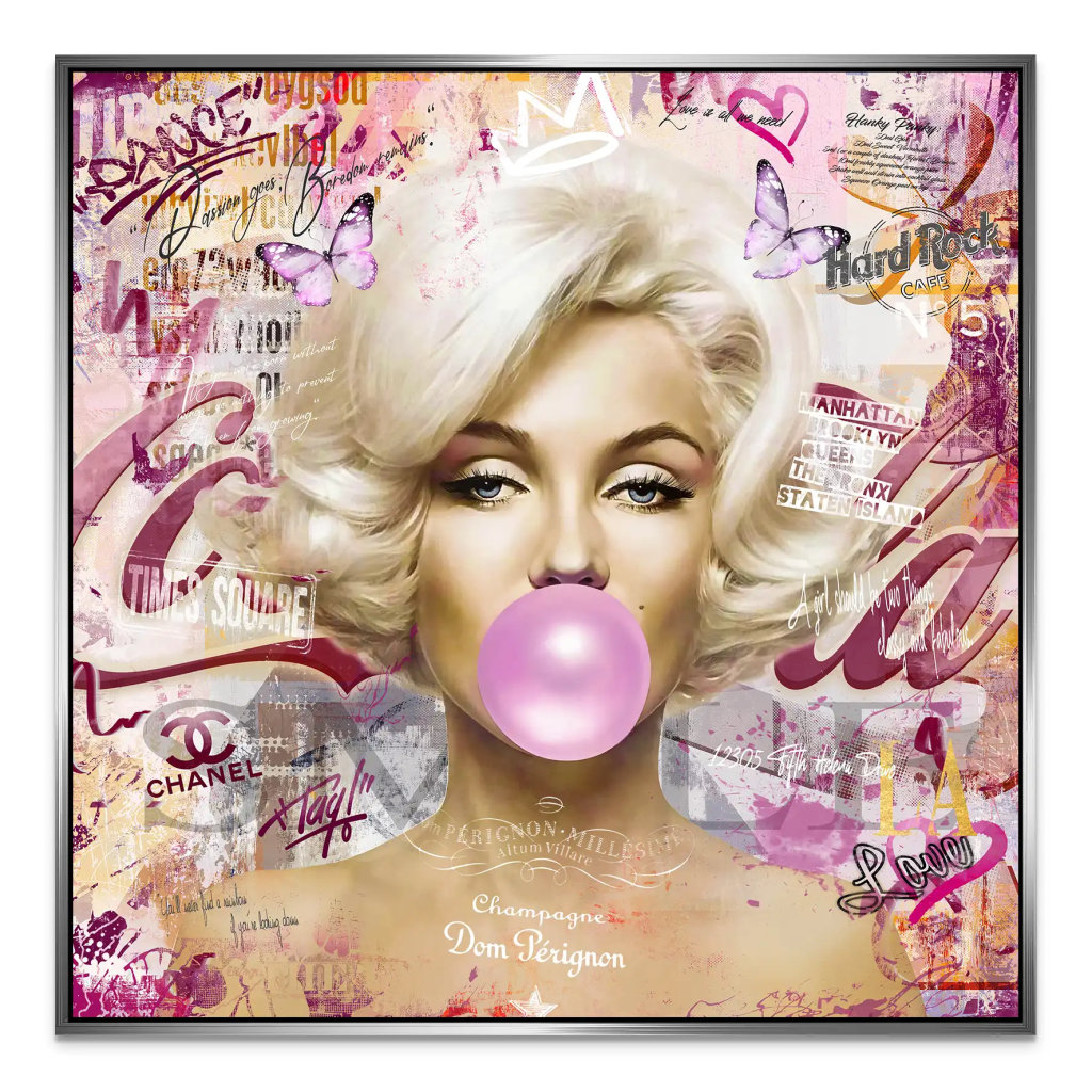 Marilyn Monroe Bubble Gum Pop Art AluDibond Bild INGALERIE